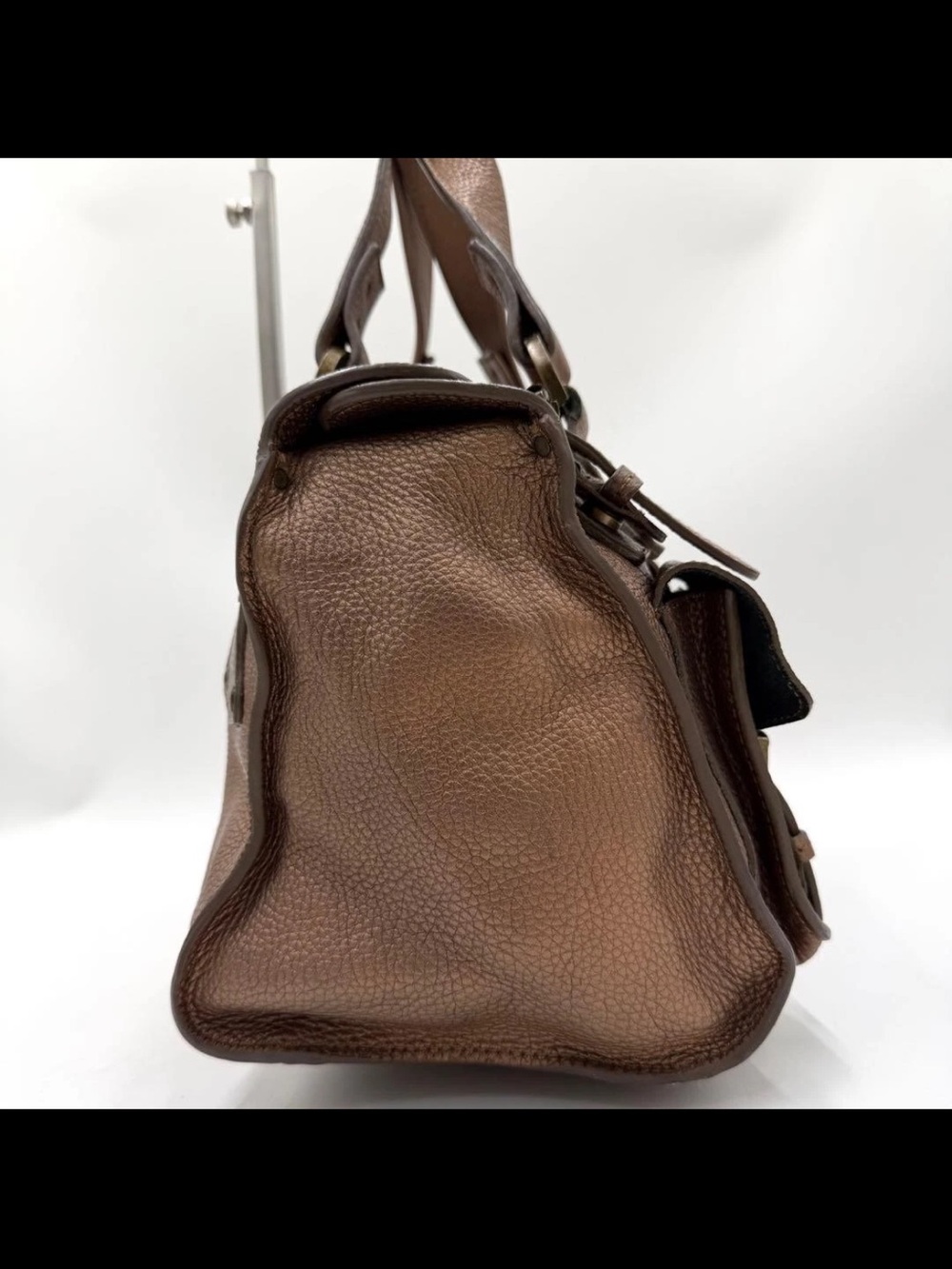Mulberry Brown Pebbled Leather Buckle Satchel - Picture 4 of 11